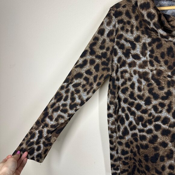Ciara Sun Woo Leopard Cowl Knit Top Womens Size M Boho Neutral Femme Pullover - Picture 3 of 6